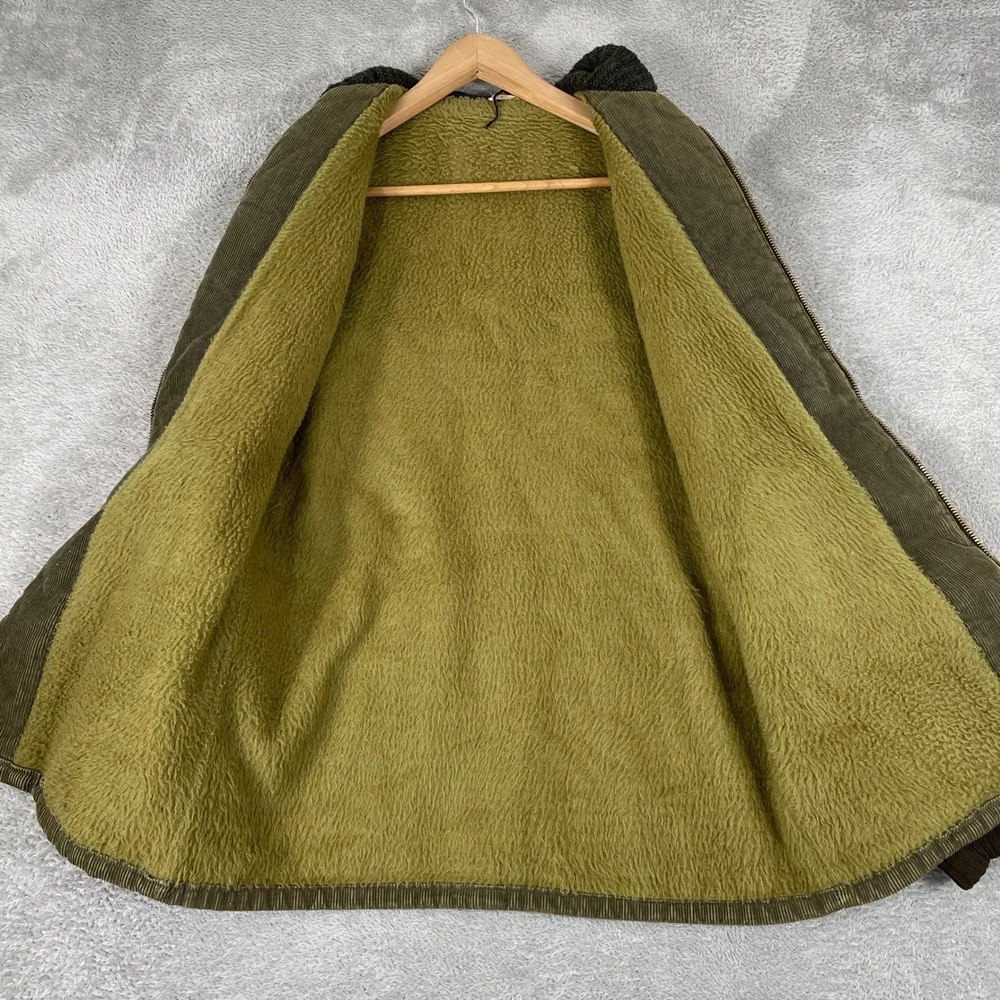 Vintage Corduroy Jacket Mens Medium Green Workwear Barn Coat 80s Sherpa Lined